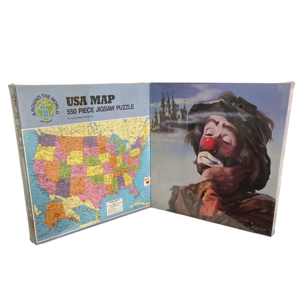 Set of 2 - Vtg 1990 Hoyle Jigsaw Puzzles USA Map & Emmett Kelly, Jr. NOS Sealed
